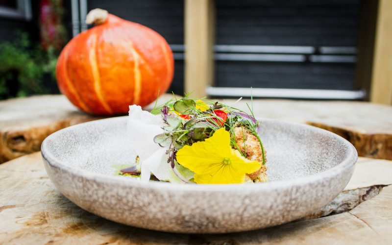 Assiette gastronomique dressee avec un petit potiron d automne