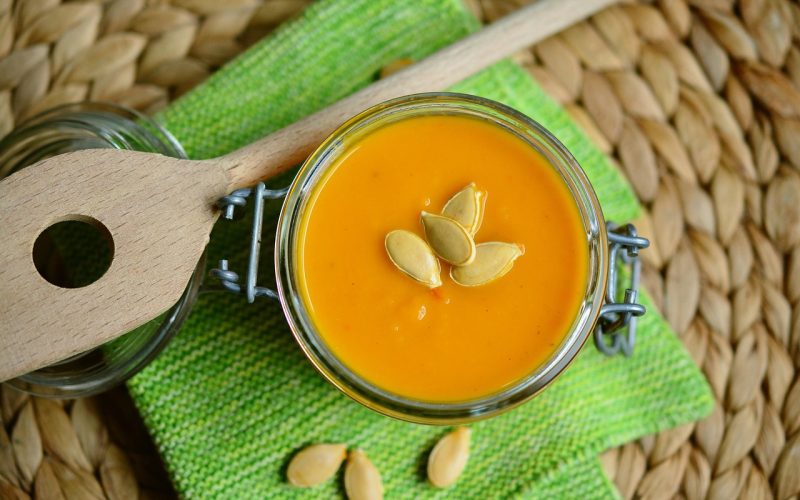 Soupe de potimarron en bocal avec basilic, prete a l avance